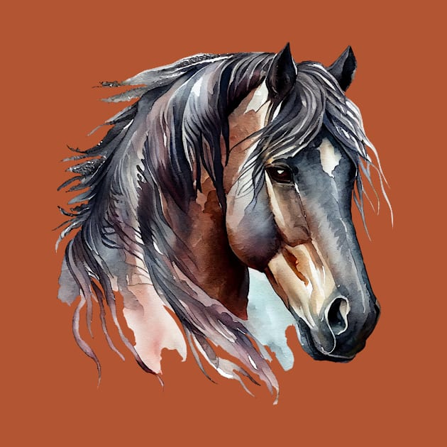 Bay Horse Head Watercolour Art by KOTOdesign