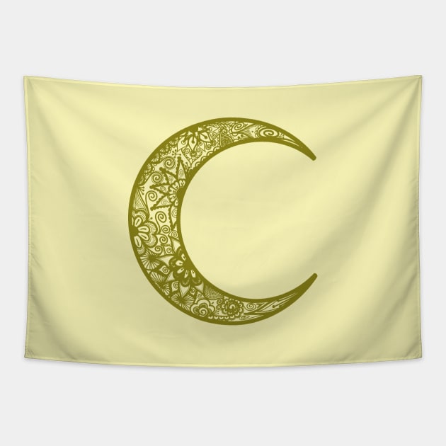 Green Henna Crescent Moon Tapestry by Tilila