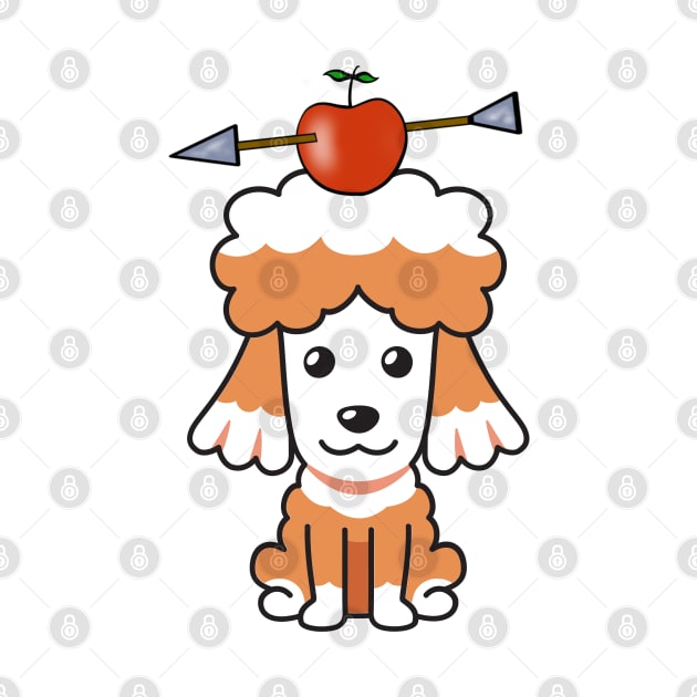 Funny Poodle is playing william tell with an apple and arrow by Pet Station