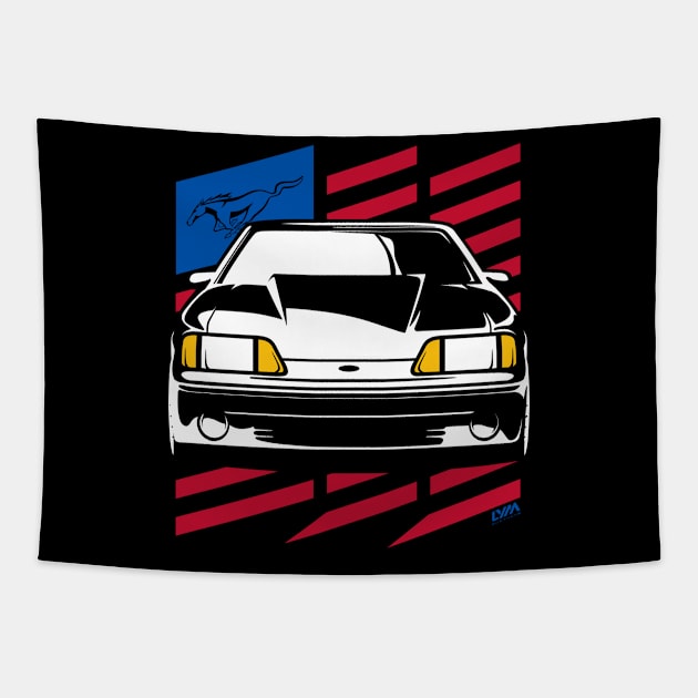 Foxbody Ford Mustang GT US Flag Tapestry by LYM Clothing