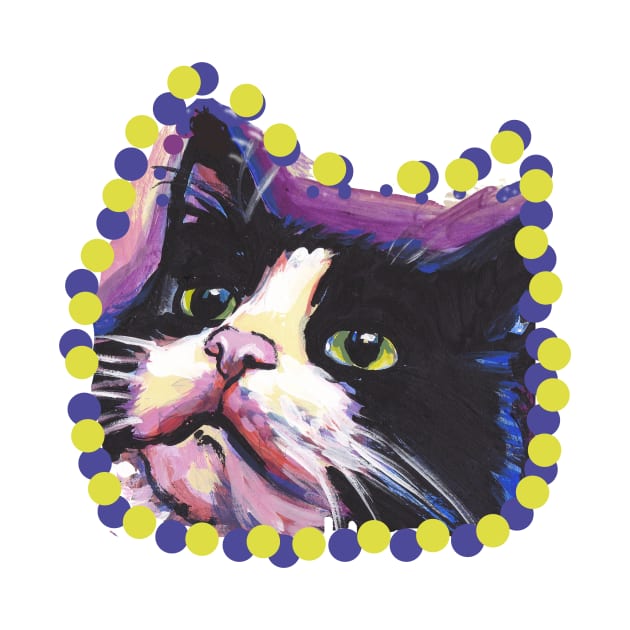 Tuxedo Cat Bright colorful pop kitty art by bentnotbroken11