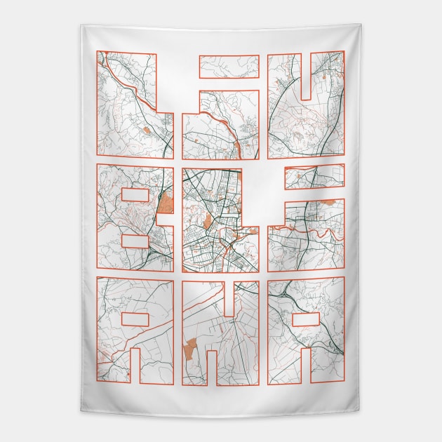 Ljubljana, Slovenia City Map Typography - Bohemian Tapestry by deMAP Studio