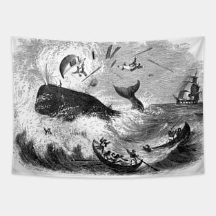 Old Timey Whale Attack Tapestry