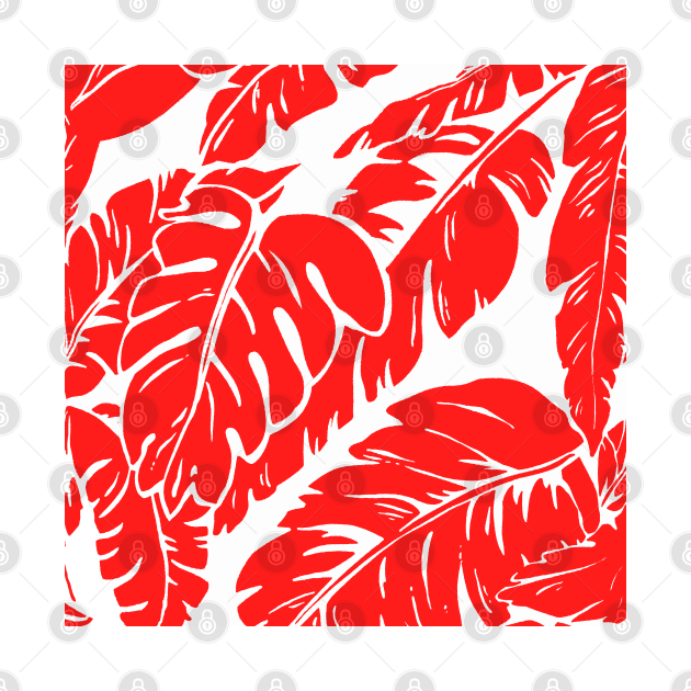 PALM LEAF RED TROPICAL PATTERN by Overthetopsm