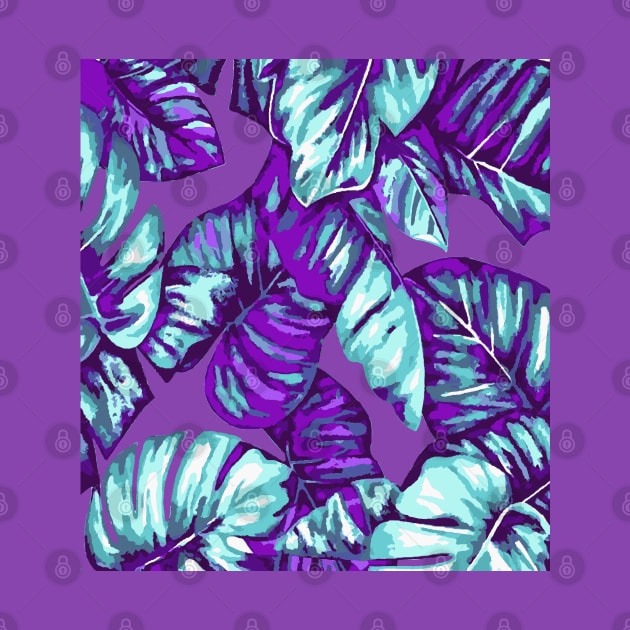 Tropical Leaves Of Banana and Monstera Purple Aqua Cut Out by taiche