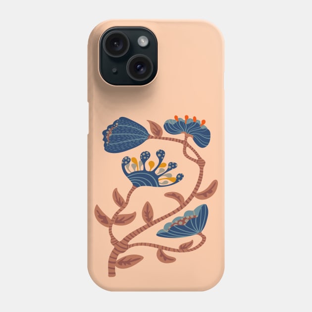 IT'S A JUNGLE OUT THERE Mod Funky Floral-1 in Retro Navy Blue and Brown - UnBlink Studio by Jackie Tahara Phone Case by UnBlink Studio by Jackie Tahara