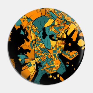 Helsinki Map Pattern in Orange & Teal Pin