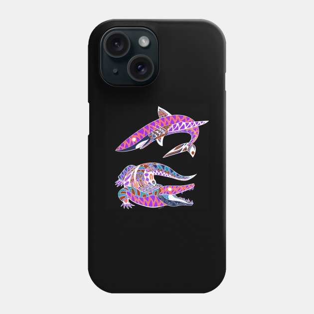 the shark and the crocodile in swamp florida aztec ecopop pattern Phone Case by jorge_lebeau