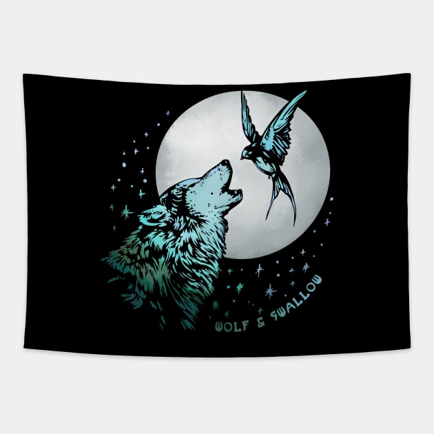 Wolf & Swallow - Moonlight Serenade [OCEAN] Tapestry by Lix