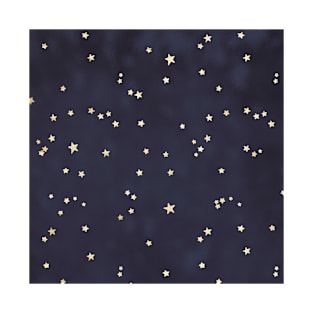 Navy Blue Night Sky Gold Stars Space Galaxy T-Shirt