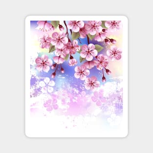 Pink sakura on textured background Magnet