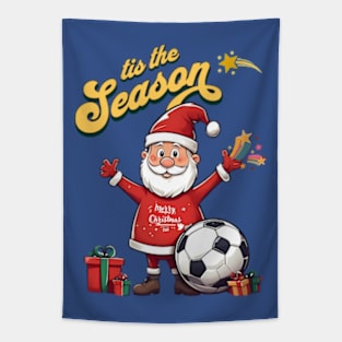 Christmas Santa with soccer ball - Tis the season Tapestry