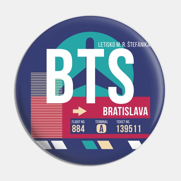 Bratislava, Slovakia (BTS) Airport Code Baggage Tag Pin by SLAG_Creative
