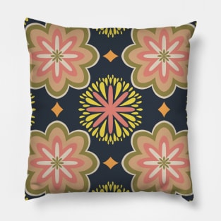 Vintage pastel flower pattern on navy background Pillow