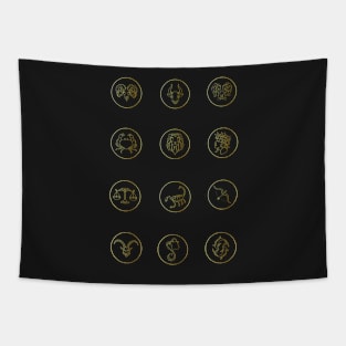 Zodiac Art Set Gold Tapestry