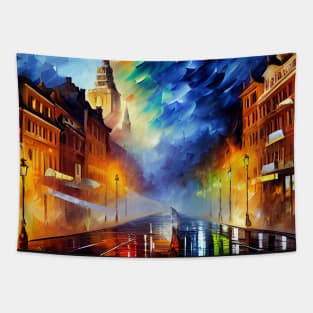 Vibrant Oleo European Street Scene Tapestry