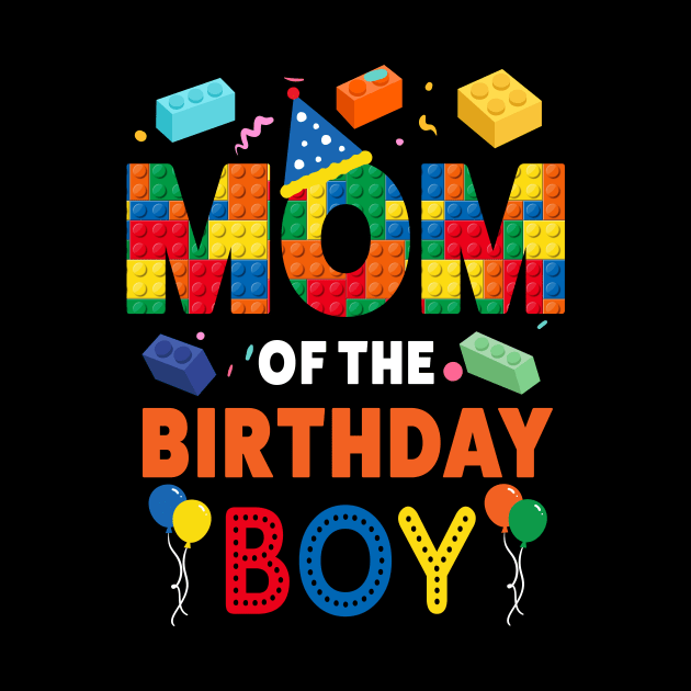 mom Of The Birthday Boy 9 Year Old Building Blocks B-day Gift For Boys Kids by FortuneFrenzy