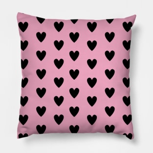 Black Hearts, Polka Dots, Pattern on Blush Pink Pillow