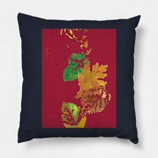 Four Autumn Leaves, dark red background Pillow