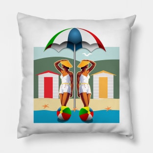 Stylish girl on the beach in summer day Pillow