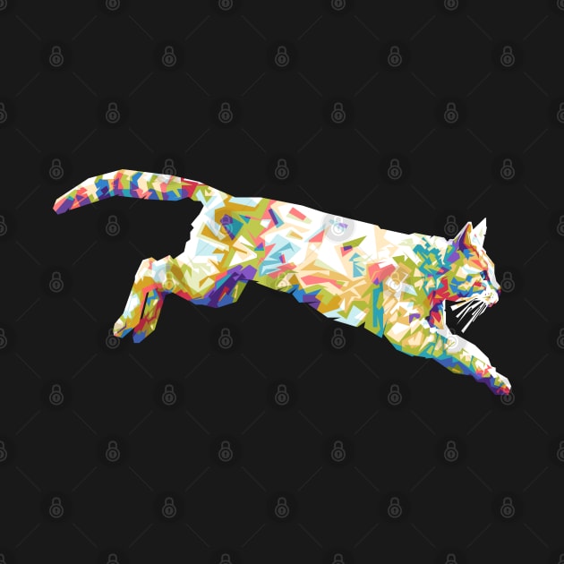 Cat Jumping Colorful by Paradox Studio