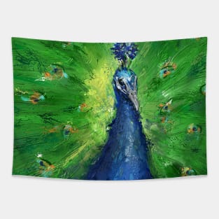 Grungy Semi Abstract Peacock Painting Tapestry