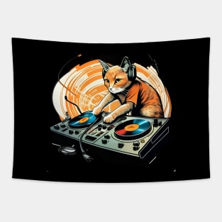 DJ Cat With Headphones - Funny CAT DJ colorful Tapestry