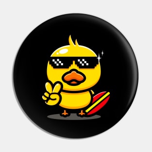 Cool Duck With Surfboard Summer Surfing Vacation Pin