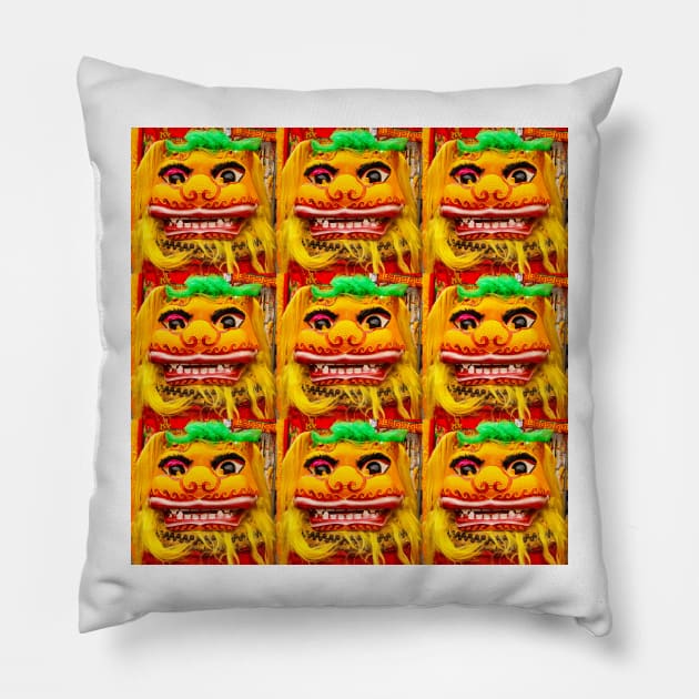 Golden red Chinese Dragon mask SQ 3x3 Pillow by kall3bu