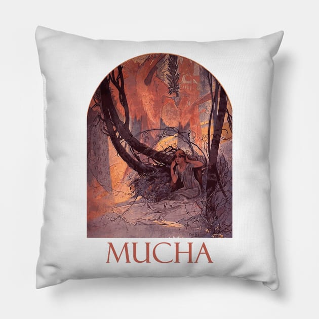 Easter Chimes Awaken Nature by Alphonse Mucha Pillow by Naves