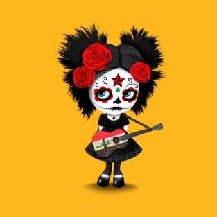 Sugar Skull Girl Playing Iraqi Flag Guitar T-Shirt