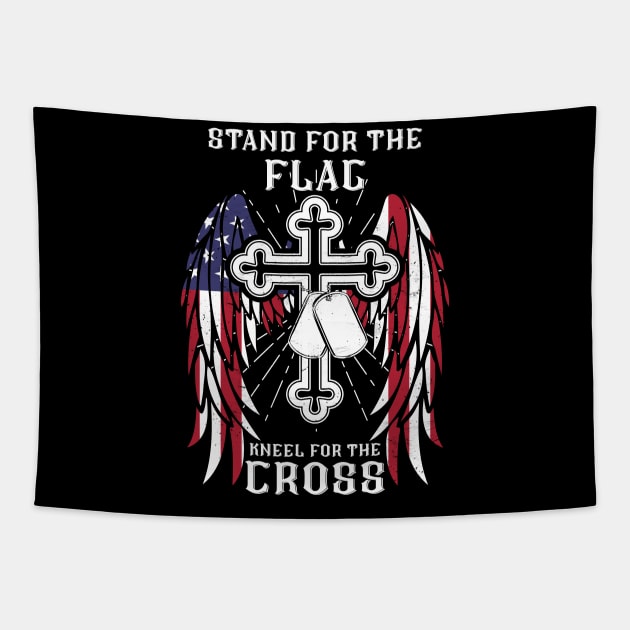 I Stand For The Flag, Kneel For The Cross Tapestry by Hannah's Bear Tees