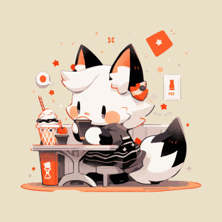 A white fox enjoying a frosty T-Shirt