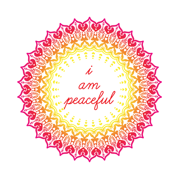 I Am Peaceful - Yoga Meditation Captions Mandala Illustration Print Design GC-092-25 by GraphicCharms