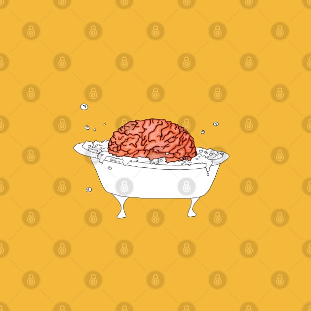 Brain in a tub taking a bubble bath · cartoon style, yellow background by natashakolton