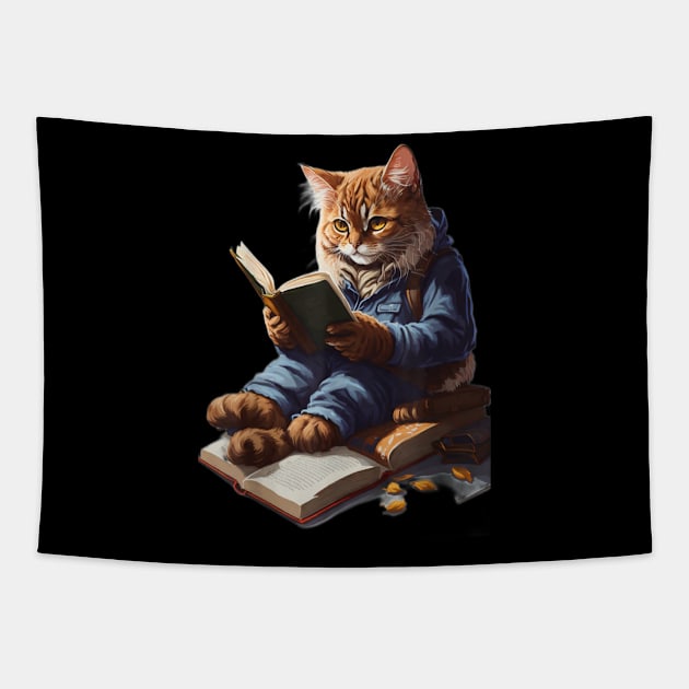funny Cats Reading A book graphic Cat Kitten Lovers Tapestry by SmilArt