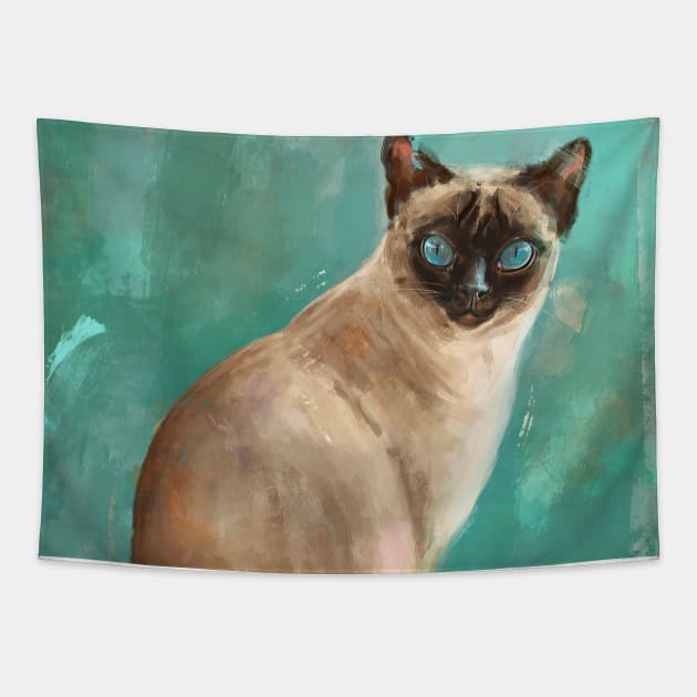 Contemporary Painting of a Gorgeous Siamese Cat with Blue Eyes Tapestry by ibadishi