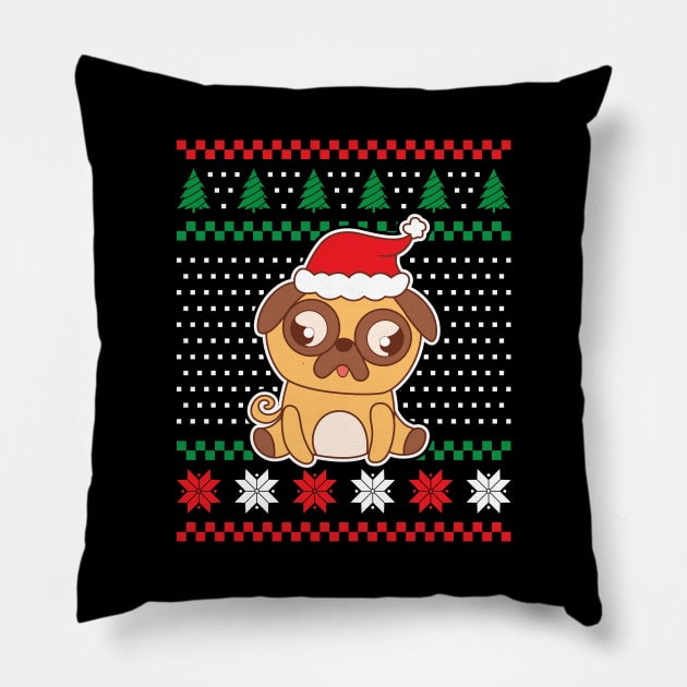 Ugly Christmas Sweaters Confused Pug Dog Pillow by JS Arts