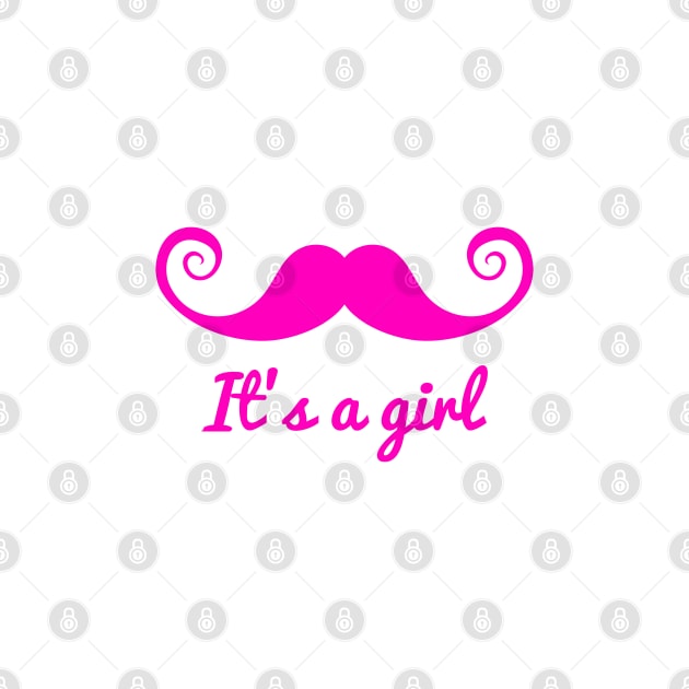 it's a girl text with pink mustache for baby shower by beakraus