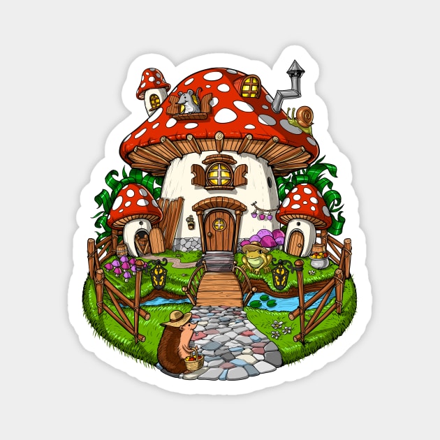 Forest Magic Mushroom House Magnet by underheaven