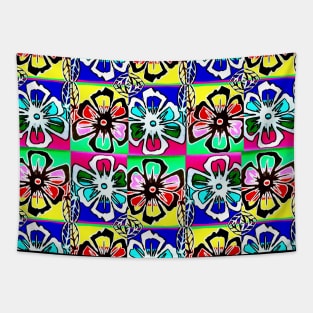 Flowers Neon Art by LowEndGraphics Tapestry