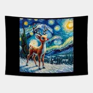 Guiding Starlight: Rudolph's Starry Night - Van Gogh-Inspired Reindeer Art Tapestry