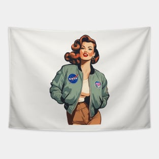 NASA Bombshell Patch Bomber Pin Up Girl Tapestry