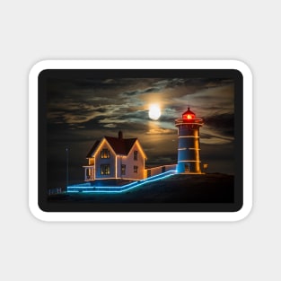 The supermoon rising over the Nubble Lighthouse York Maine Magnet