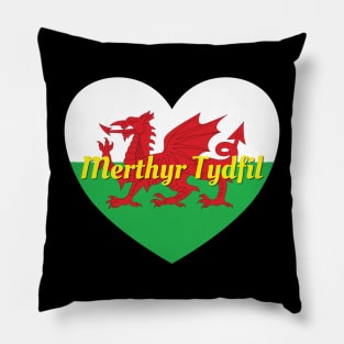 Merthyr Tydfil Wales UK Wales Flag Heart Pillow