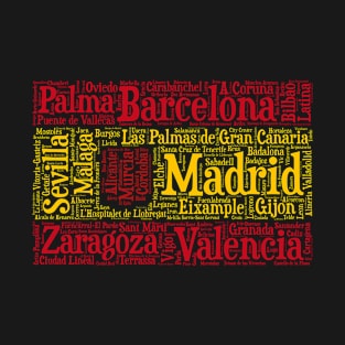 Spain Flag with City Names Word Art T-Shirt