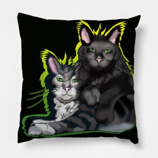 Black fluffy cat brothers with green eyes Pillow