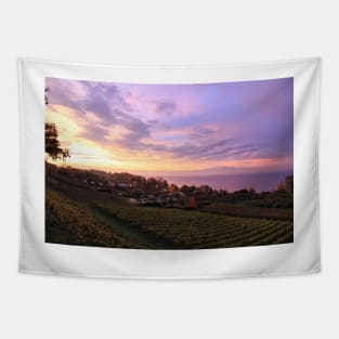 Surise over a Camp Site near Hagnau - Lake Constance Tapestry