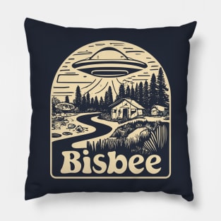 Vintage Bisbee Arizona UFO in Nature Art - Enigmatic Extraterrestrial Scene Pillow