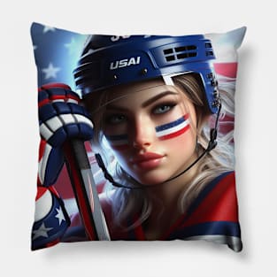 American Woman Ice Hockey Player #1 Pillow